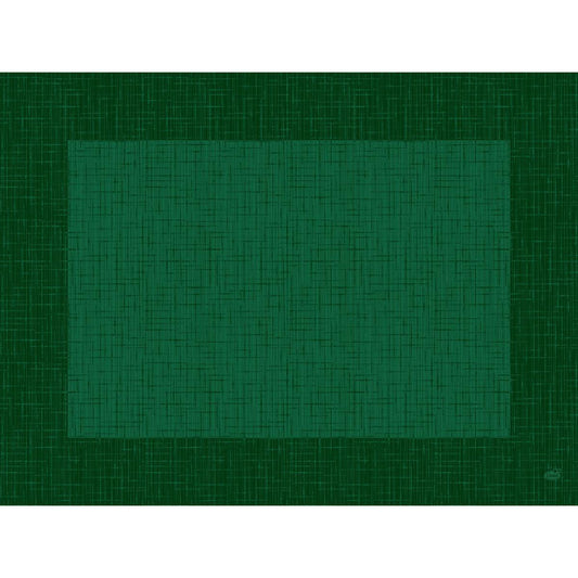Eine rechteckige, grüne, geflochtene Oberfläche ist auf einem dunkleren grünen Hintergrund mit breitem Rand zentriert - perfekt für die Bio-Dunicel-Sets 30x40 Linnea Jägergrün, umweltfreundliche Tischsets im Karton (1 Packung) der Duni GmbH.
