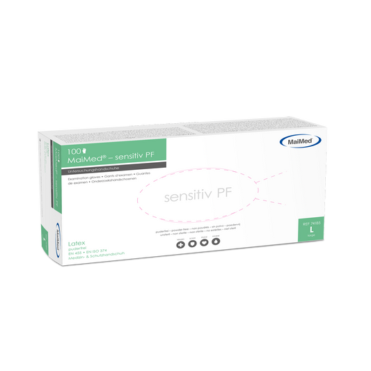 Luvas de exame de látex sensíveis à MaiMed, não estéreis, sem pó, 100 peças/caixa