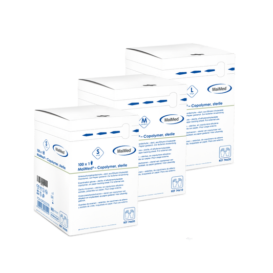 Luvas estéreis e descartáveis de copolímero MaiMed