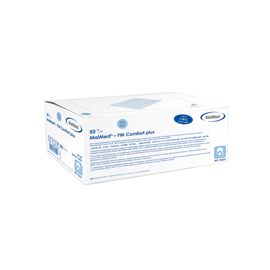 MaiMed-FM C plus., máscara, unst. com máscara cirúrgica de borracha, não estéril, 3 camadas, azul, 50 unid./caixa | Caixa (50 peças)