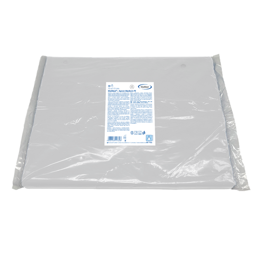 MaiMed-Apron PE médio, avental de PE 75x115cm branco, 50 unidades/pacote, bloqueado, superfície lisa | Pacote (50 peças)