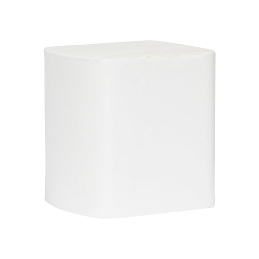 Ein schlichter weißer Würfel mit abgerundeten Kanten, der an das Hostess™ NATURA Toilettenpapier Einzelblattsytem (32 Packungen x 500 Blatt, Weiß) von Kimberly-Clark GmbH erinnert, vor einem weißen Hintergrund.