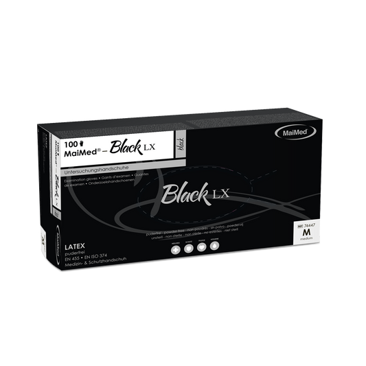 Luvas de exame descartáveis de látex MaiMed-Black LX PF, sem pó, 100 peças/caixa