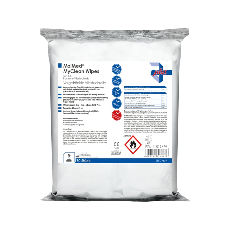 MaiMed MyClean Wipes toalhetes desi macios XXL, recarga 70 folhas, insaturados, 28x30cm | Pacote (70 folhas)