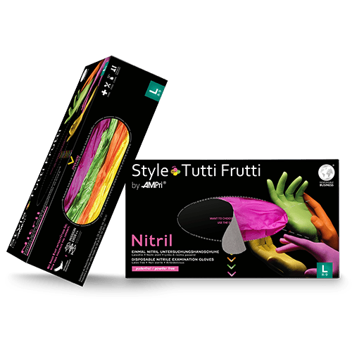 Luvas de nitrilo AMPri Style Tutti Frutti sem pó, mistura de cores | Caixa (96 unidades)