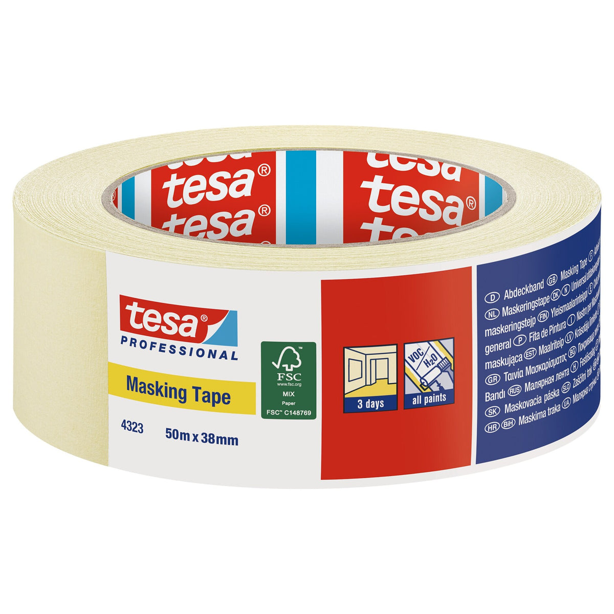 tesa Professional 4323 Abdeckband, hellbeige, mit Etikett 50 m x 38 mm