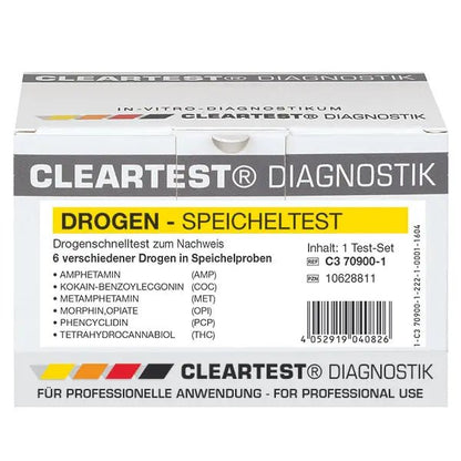Teste de saliva de drogas Cleartest AMP50/MET50/OPI40/COC20/THC25/BZO20 Pacote: 5 testes | Pacote (5 testes)