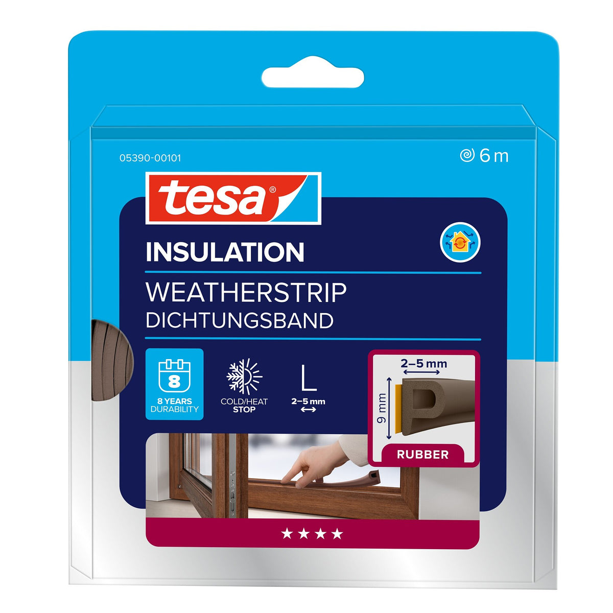 tesa INSULATION Dichtungsband Gummi L, braun 6 m x 9 mm