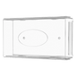 O dispensador de luvas descartáveis AMPri é um suporte de acrílico transparente e leitoso (250 x 135 x 55-90 mm) com bordas arredondadas, base plana, reentrância oval central e orifícios de fixação para fácil montagem na parede.