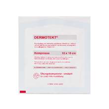 DERMOTEKT®  Compressa de treino 10 x 10 cm, 2 unidades não esterilizadas, em embalagens de 50 unidades por caixa