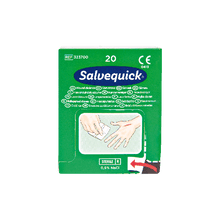 Toalhitas de limpeza para feridas Salvequick – Caixa com 20 unidades; Embalagem de cartão com 20 unidades