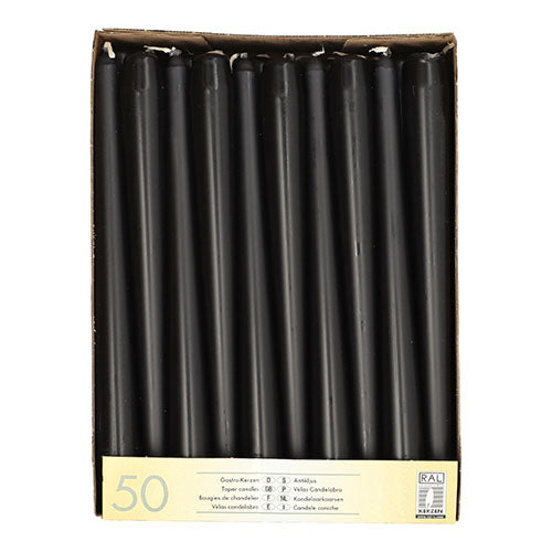 As Starpak 50 velas Ø 2,2 cm - 25 cm são velas brancas com longa duração de queima, dispostas verticalmente numa única camada numa caixa retangular Starpak rotulada.
