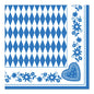 Os guardanapos PAPSTAR 1/4-Dobra, 40x40 cm azul, "Bayrisch Blau" da PAPSTAR GmbH têm um centro de losangos azul e branco com uma borda de flores e corações azuis - guardanapos bávaros ideais para a Oktoberfest (50 unidades).