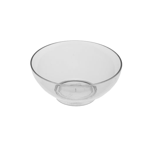 As Starpak 50 Fingerfood-Schalen, PS glasklar, são tigelas redondas de plástico transparente com a parte superior bem aberta – perfeito para servir finger food em eventos, representado em um fundo branco simples.