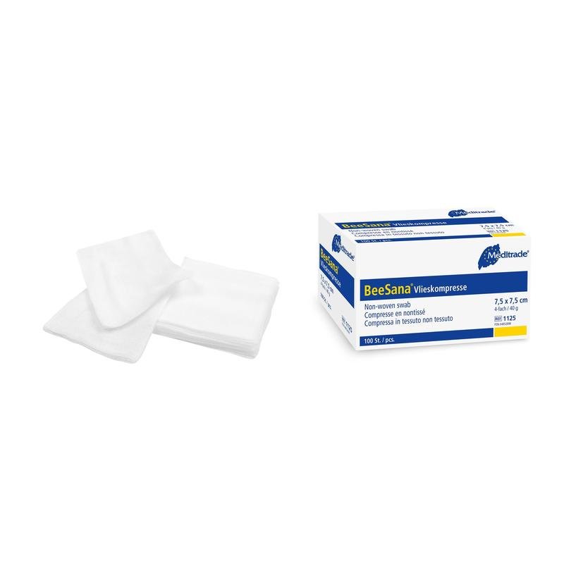 Compressa de lã BeeSana®, não estéril, 4 dobras, 40 g, 7,5 x 7,5 cm | Pacote (100 peças)