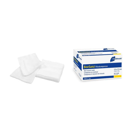 Compressa de lã BeeSana®, não estéril, 4 dobras, 40 g, 7,5 x 7,5 cm | Pacote (100 peças)