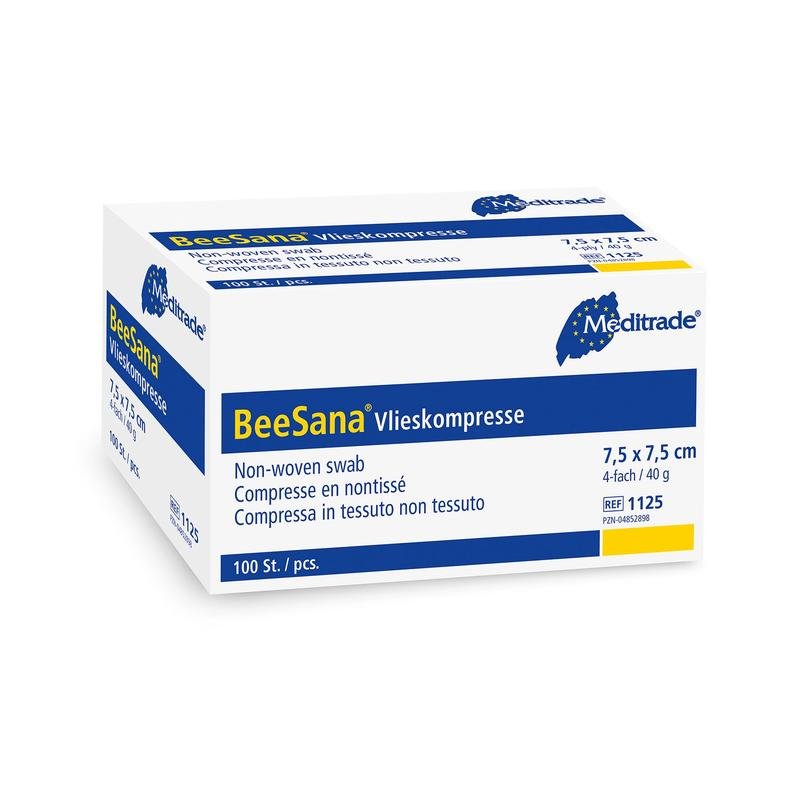 Compressa de lã BeeSana®, não estéril, 4 dobras, 40 g, 7,5 x 7,5 cm | Pacote (100 peças)