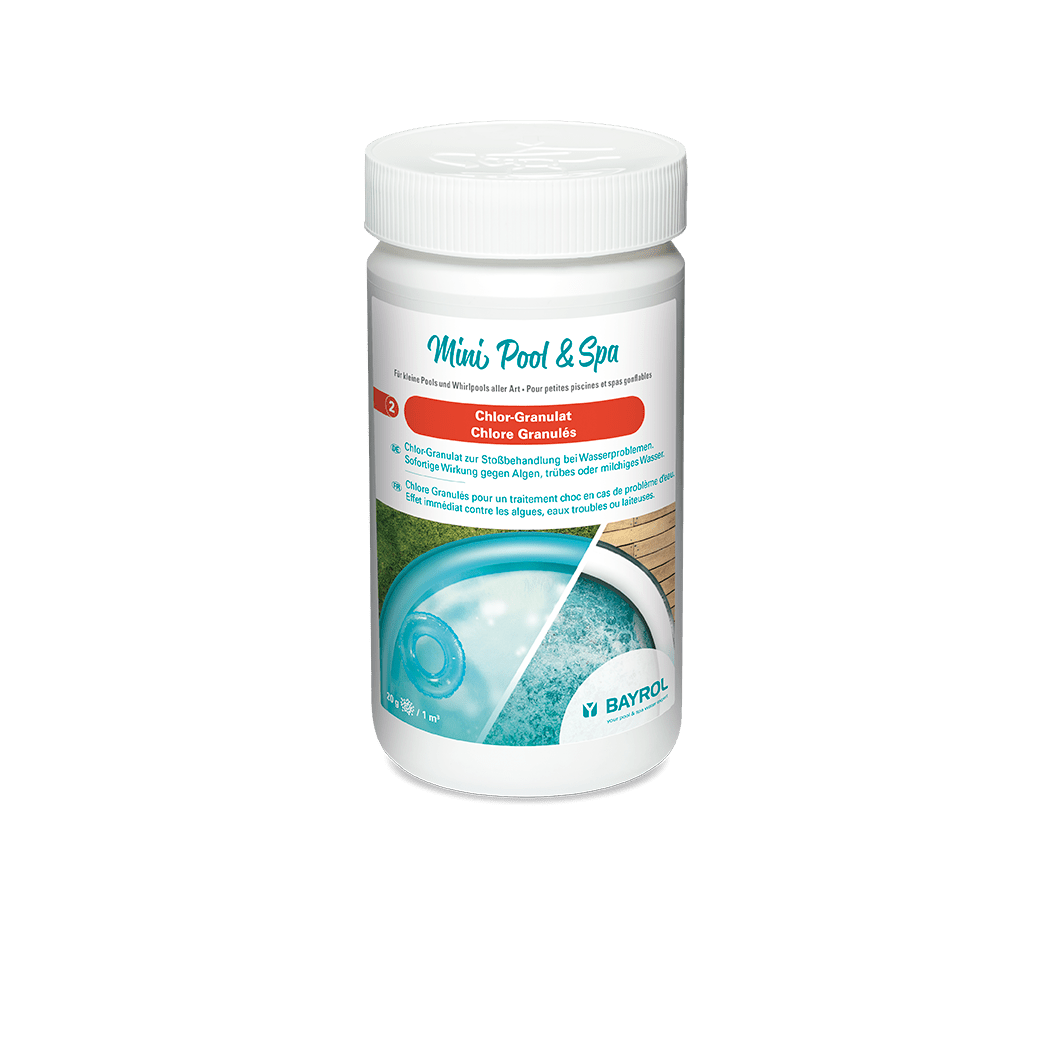 BAYROL Mini Pool & Spa Cloro-Granulado 1 kg para tratamento de choque em problemas de água | Lata (1 kg) 