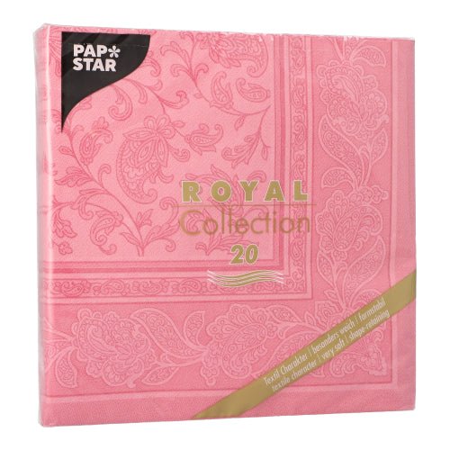 Um pacote de 20 PAPSTAR "ROYAL Collection" guardanapos 1/4-dobra (40x40 cm) da PAPSTAR GmbH com padrão decorativo de paisley e letras douradas e brancas - perfeito para a decoração elegante de qualquer mesa.
