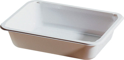 O CPET Take-Away pequeno Branco CPET da Duni GmbH é uma bandeja de plástico branca simples, retangular, com bordas arredondadas e lados planos, ilustrada em fundo branco.