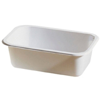 O CPET Take-Away pequeno Branco CPET da Duni GmbH é um pequeno recipiente de plástico branco, retangular, com cantos arredondados, ilustrado vazio em fundo branco. Tem um design simples e é adequado para micro-ondas.