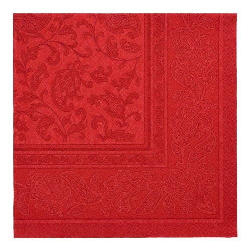 Os PAPSTAR GmbH 50 guardanapos "ROYAL Collection" 1/4-Dobra (40 x 40 cm) em bordô apresentam um padrão discreto de paisley e flores com uma borda decorativa.
