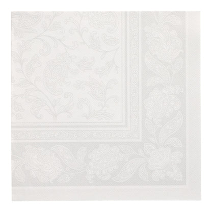PAPSTAR 50 guardanapos "ROYAL Collection" 1/4-dobra, 40 x 40 cm, guardanapos de papel brancos da PAPSTAR GmbH com padrão floral e paisley em relevo na borda e no centro para um visual delicado e texturizado.