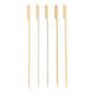 Cinco PAPSTAR espetos de grelha "puros" de madeira (25 cm) da PAPSTAR GmbH com cabeça plana, chanfrada e ponta afiada estão lado a lado sobre fundo branco. Ideal para churrascos e festas de grelhados, disponível em bandeja de papelão (150 peças).