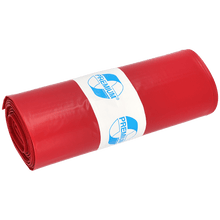 Um pacote de sacos de lixo DEISS 575x1000x0,01 mm de LDPE 70 l da EMIL DEISS KG (GmbH + Co.) está firmemente enrolado, com uma etiqueta "PREMIUM" branca e azul no centro, diante de um fundo branco simples.