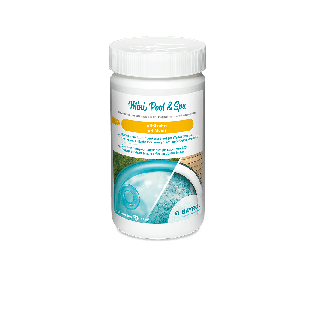 BAYROL Mini Pool & Spa Redutor de pH 1,5 kg Rápido e eficaz com colher de dosagem | Lata (1500 g) 