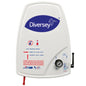 A estação de dosagem J2000 completa da Diversey Deutschland GmbH & Co. OHG é um dispositivo de pulverização de mistura para dois produtos com instruções multilíngues, botão de operação, indicador de temperatura, alavanca e bico vermelho para dosagem precisa.