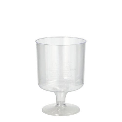 Um conjunto de 10 copos de haste transparentes e de peça única Starpak para vinho tinto (PS, 0,2 l, Ø 7,2 cm, 10 cm de altura) está em pé diante de um fundo branco simples. É entregue em película retrátil.