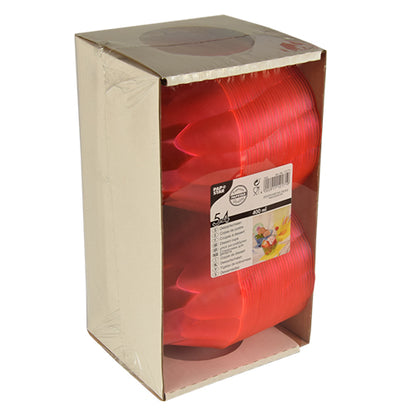 Uma embalagem com 54 taças de sobremesa Starpak rosa (PS, 400 ml, Ø 12 cm x 7 cm) é apresentada na vertical. A caixa parcialmente transparente mostra as taças empilhadas e possui uma etiqueta com detalhes do produto e uma imagem das taças em uso.