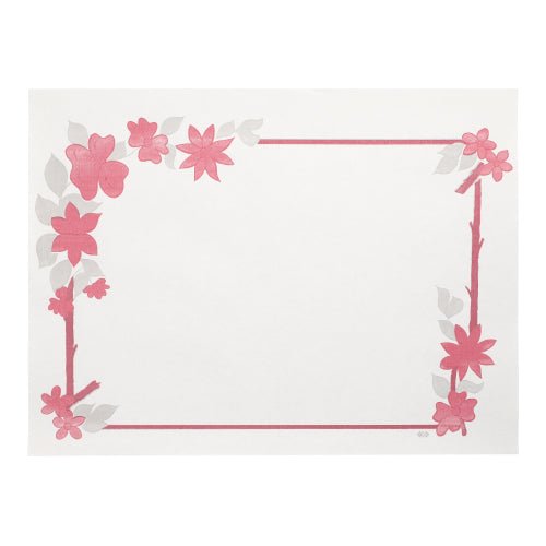 Os PAPSTAR 250 conjuntos de mesa (30x40 cm, branco) da PAPSTAR GmbH são conjuntos de mesa de papel retangulares brancos com borda rosa e acentos florais, deixando o centro livre - ideal como proteção de mesa descartável elegante para qualquer evento.