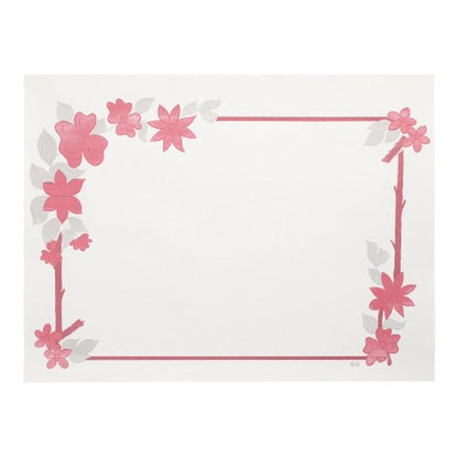 Os PAPSTAR 250 conjuntos de mesa (30x40 cm, branco) da PAPSTAR GmbH são conjuntos de mesa de papel retangulares brancos com borda rosa e acentos florais, deixando o centro livre - ideal como proteção de mesa descartável elegante para qualquer evento.