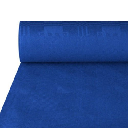 Um rolo de toalha de papel PAPSTAR com relevo adamascado (50 m x 1 m) da PAPSTAR GmbH, parcialmente desenrolado, para mostrar a cor sólida e a superfície texturizada adamascada.