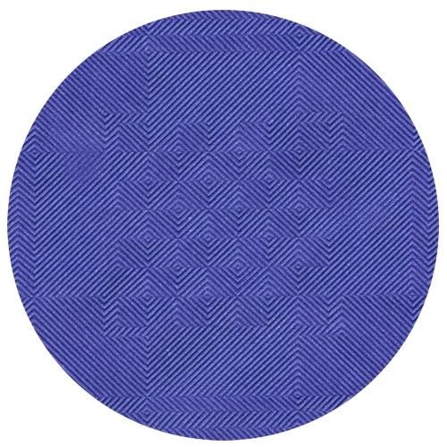 A toalha de papel com relevo adamascado (50 m x 1 m) da PAPSTAR GmbH é uma toalha de mesa redonda e violeta com um padrão geométrico de linhas diagonais e formas de losango, que criam um efeito de ilusão ótica estruturada.