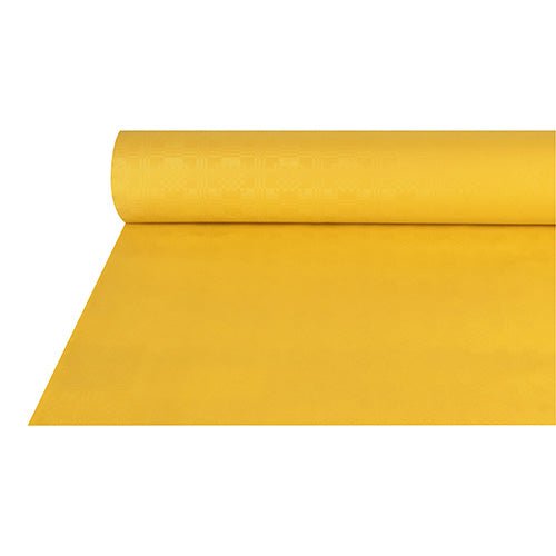 Um rolo de toalha de papel com relevo adamascado (50 m x 1 m) da PAPSTAR GmbH parcialmente desenrolado sobre um fundo branco, apresenta sua textura lisa e firme – ideal para ocasiões festivas.