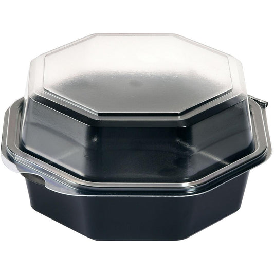 Die Duni GmbH Octaview® Schwarz/Transparent PS 160x160x80 mm Box (405 Stück) ist ein Premium-Lebensmittelbehälter aus Polystyrol mit einem klaren, aufgesetzten Deckel - ideal für die professionelle Präsentation von Lebensmitteln.