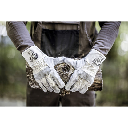 NITRAS SPLIT STAR 2, luvas de couro bovino dividido, cor natural / cinza, algodão EN 388 | Pacote (12 pares)