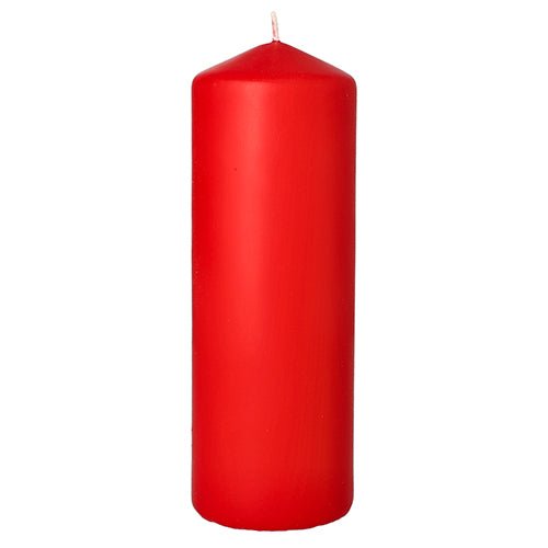 A PAPSTAR vela cilíndrica Ø 70 mm, 200 mm da PAPSTAR GmbH está apagada e vermelha contra um fundo branco - ideal como decoração elegante para a sala de estar.