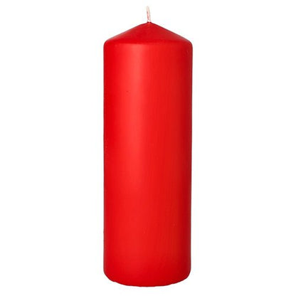 A PAPSTAR vela cilíndrica Ø 70 mm, 200 mm da PAPSTAR GmbH está apagada e vermelha contra um fundo branco - ideal como decoração elegante para a sala de estar.