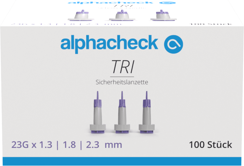 Lancetas de segurança Alphacheck TRI 23G | Pacote (100 peças)