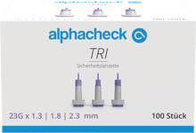 Lancetas de segurança Alphacheck TRI 23G | Pacote (100 peças)