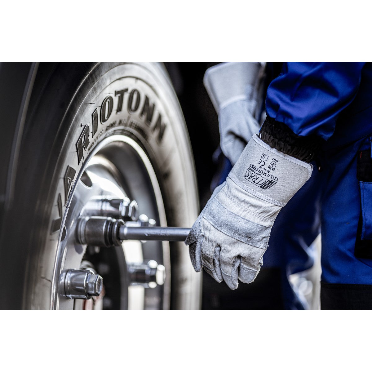 NITRAS SPLIT STAR V, luvas de couro bovino dividido, cor natural / cinza, algodão EN 388 | Pacote (12 pares)