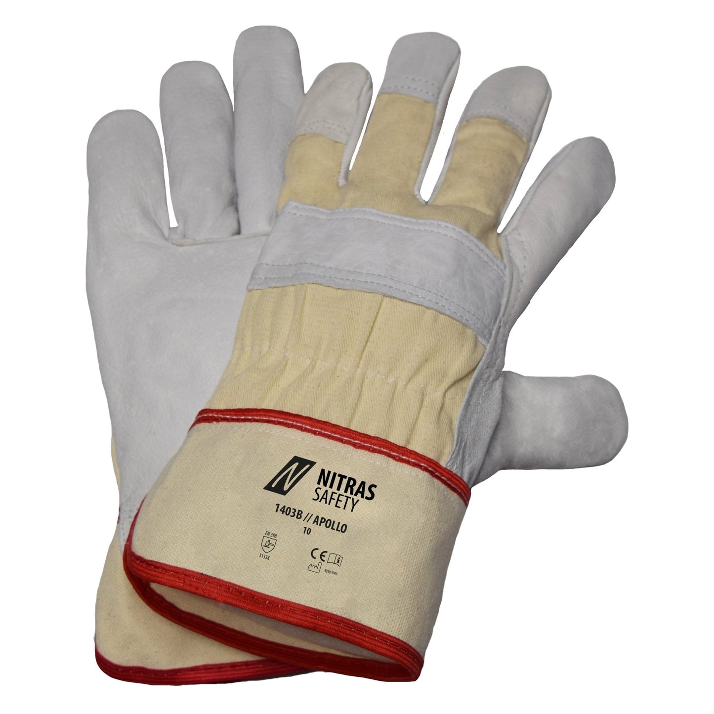 NITRAS APOLLO, luvas de couro bovino de flor integral, cor natural / cinza