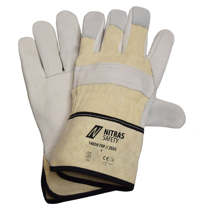 NITRAS ZEUS, luvas de couro de flor integral, cor natural / cinza