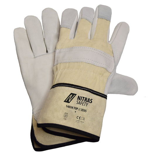 NITRAS ZEUS, luvas de couro de flor integral, cor natural / cinza