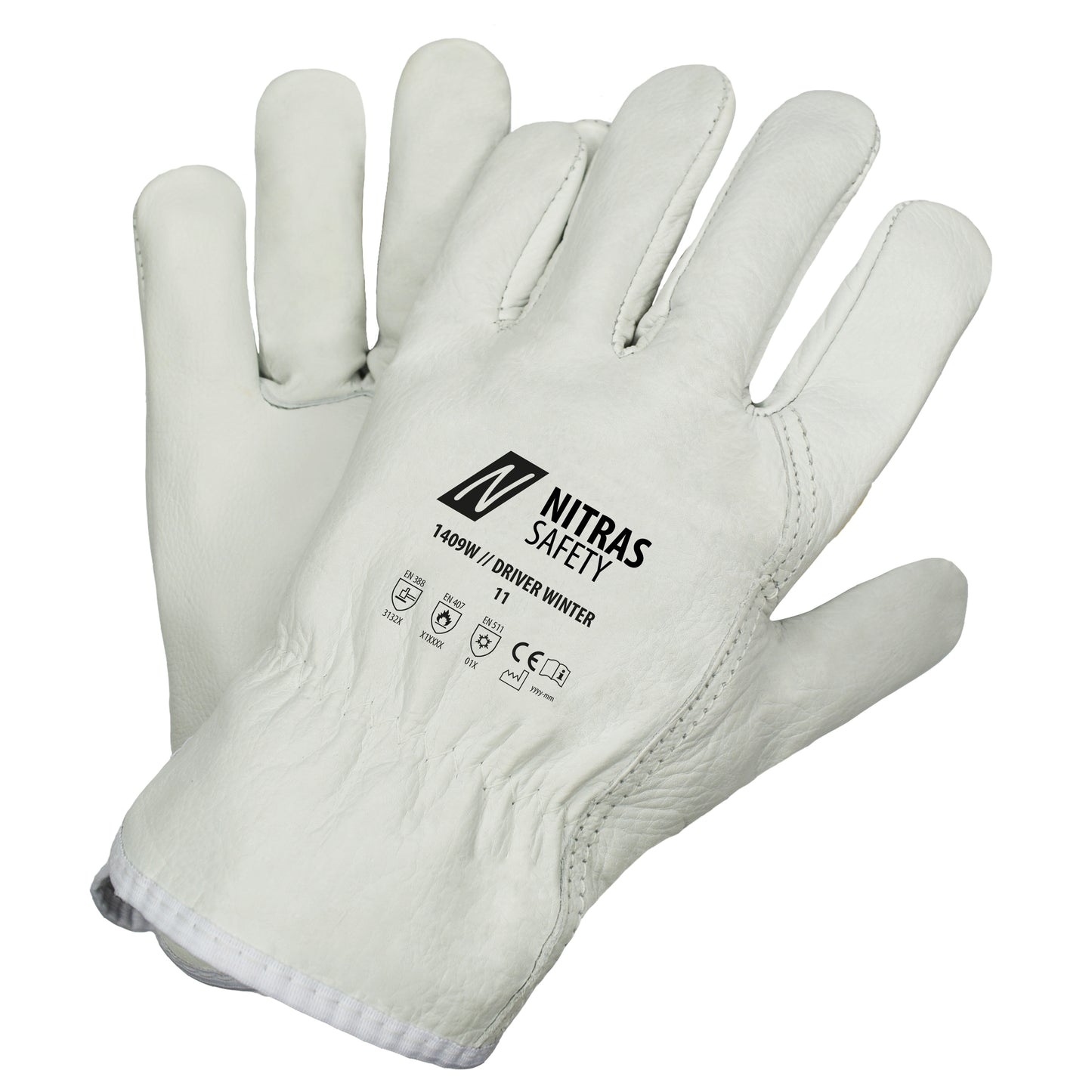 NITRAS DRIVER WINTER, luvas de couro de flor integral, cinza