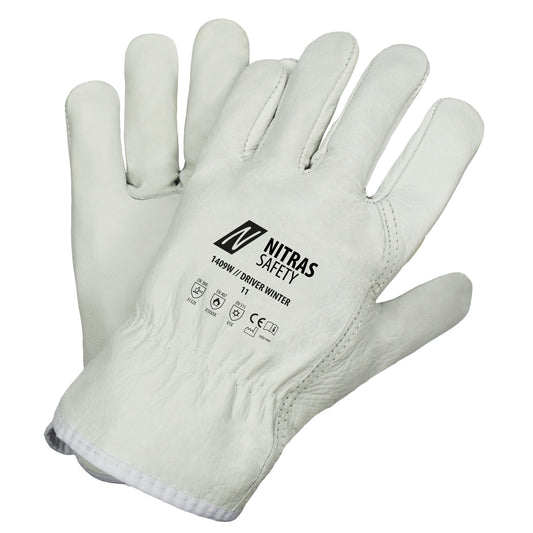 NITRAS DRIVER WINTER, luvas de couro de flor integral, cinza